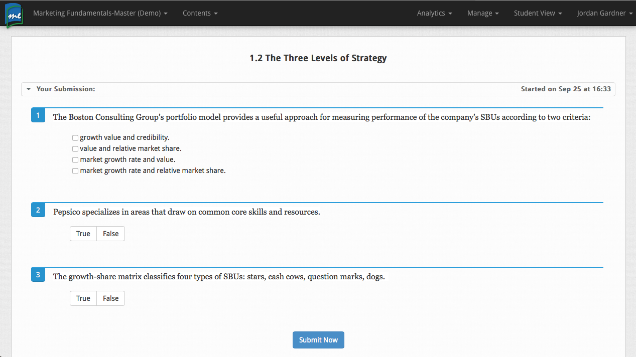 screenshot of an assessment in a course